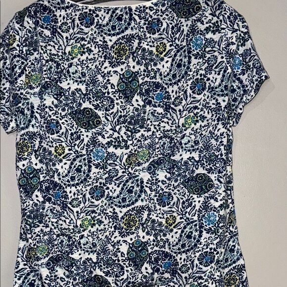Ann Taylor Blue and White Linen Blend Blouse with Floral Design - Picture 11 of 13